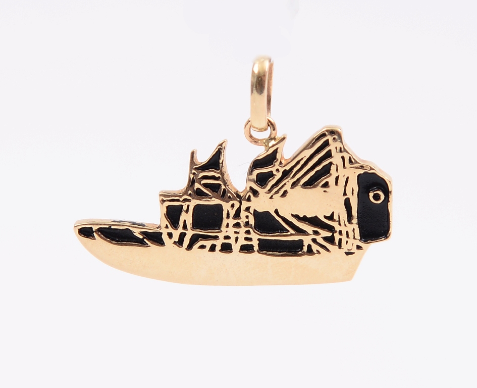 MJ30 Custom Airboat Charm 14kt Gold with Black Enamel
